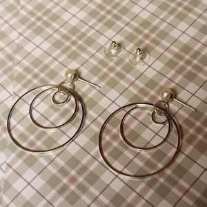 Home made/handmade Metal Stud Earrings with Metal Hoops Silver Tone #66